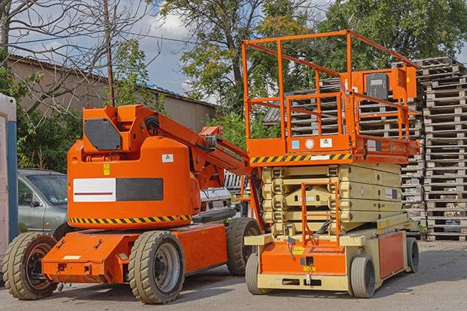 warehouse worker operating a heavy-duty forklift in Diamond Bar